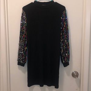 BLACK SHEIN SWEATER DRESS W/COLORED SEQUINS MEDIUM